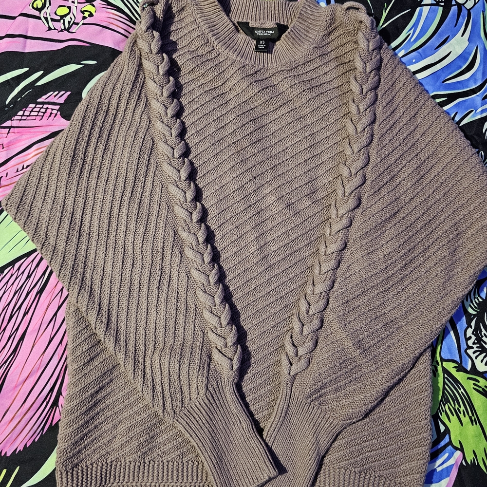 Simply Vera Vera Wang Braided Cable Knit Dolman Sweater in Aged Purple Size XS